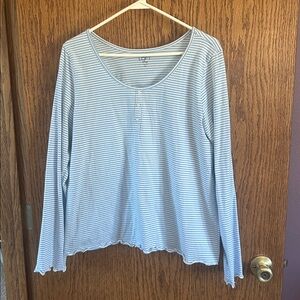 LOFT Light Blue and White Striped Top